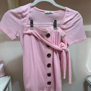 Fashion Nova Light Pink Ribbed Button-Down Tee
